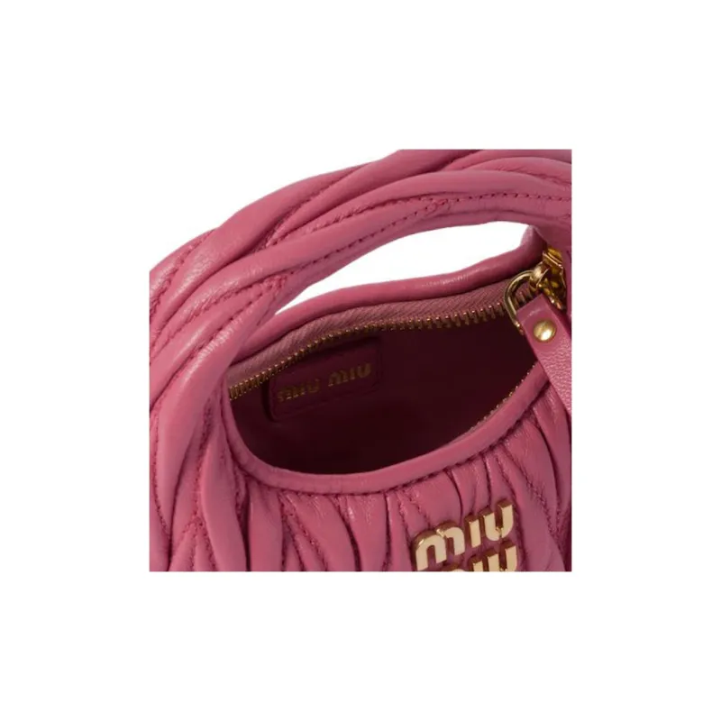MIU MIU Wander Series Soft Sheep Leather HOBO Handbag, Shoulder Bag, Crossbody Handbag Extra Mini Women's Begonia Pink-5
