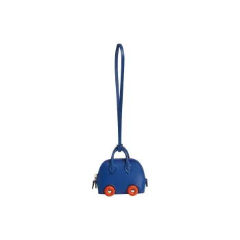 HERMES Bolide Tadelakt Calfskin Bowling Bag Accessory Women's Electric Blue With Orange Accents