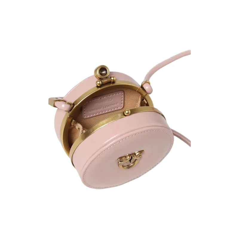 PINKO Calfskin Small Round Bag, Crossbody Bag, Shoulder Bag Mini Women's Pink-1