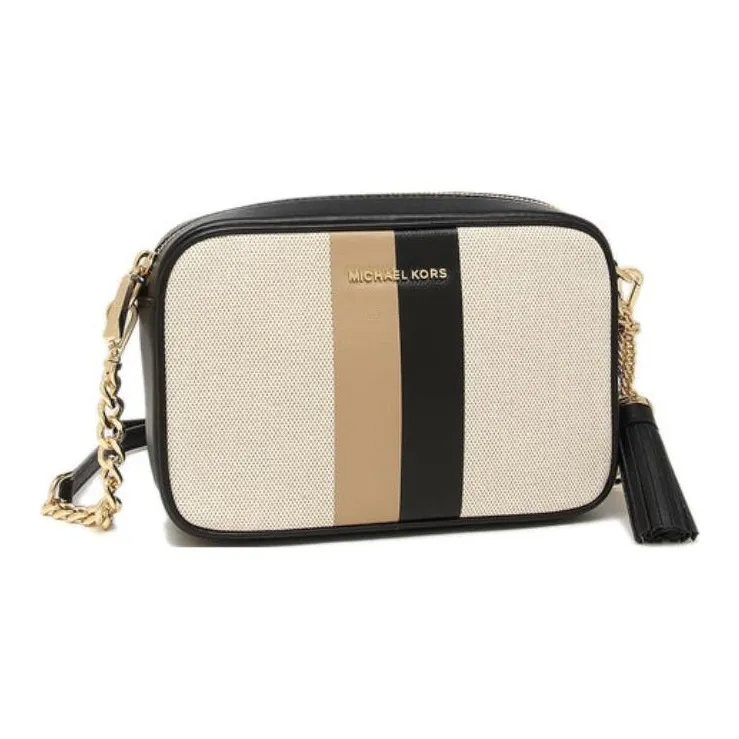 MICHAEL KORS Leather Camera Bag, Shoulder Bag, Crossbody Bag Medium Size Women's Black/Camel-1
