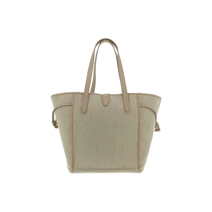 Furla Leather With Cotton Tote Bag, Shopping Bag, Handbag, Shoulder Bag Unisex Beige-2