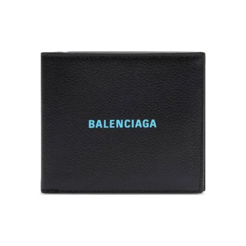 Balenciaga Cash Square 8 Card Slot 2 Bill Compartments Folded Wallet Black/Blue