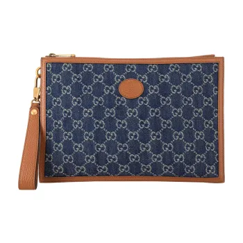 GUCCI GG Denim Denim With Leather Clutch Regular Men's Blue/Brown