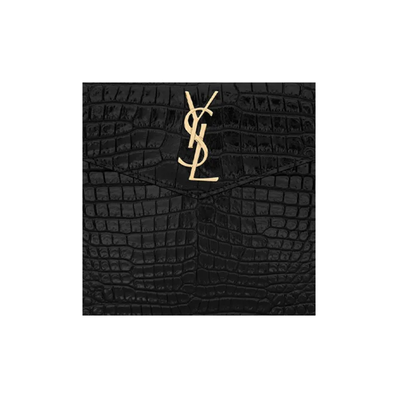 SAINT LAURENT UPTOWN Crocodile Pattern Embossed Leather Envelope Clutch Small Size Women's Black-4