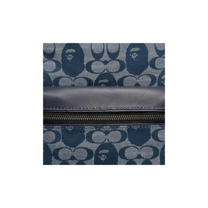 COACH X Bape Collaboration Charter Leather Backpack Unisex Denim Blue-3