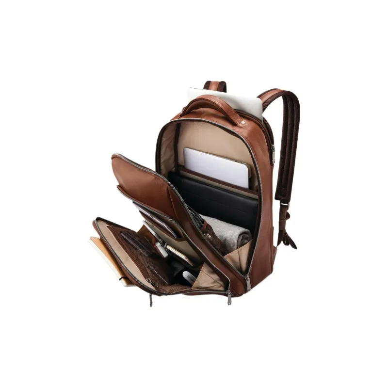 SAMSONITE Leather Laptop Backpack Men's Cognac-4