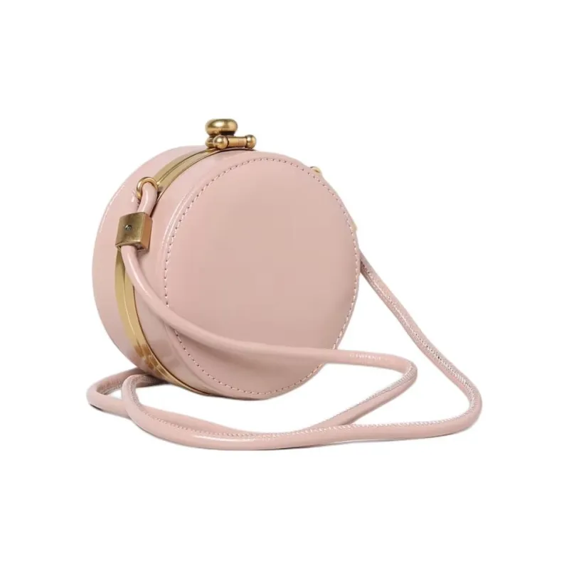 PINKO Calfskin Small Round Bag, Crossbody Bag, Shoulder Bag Mini Women's Pink-2