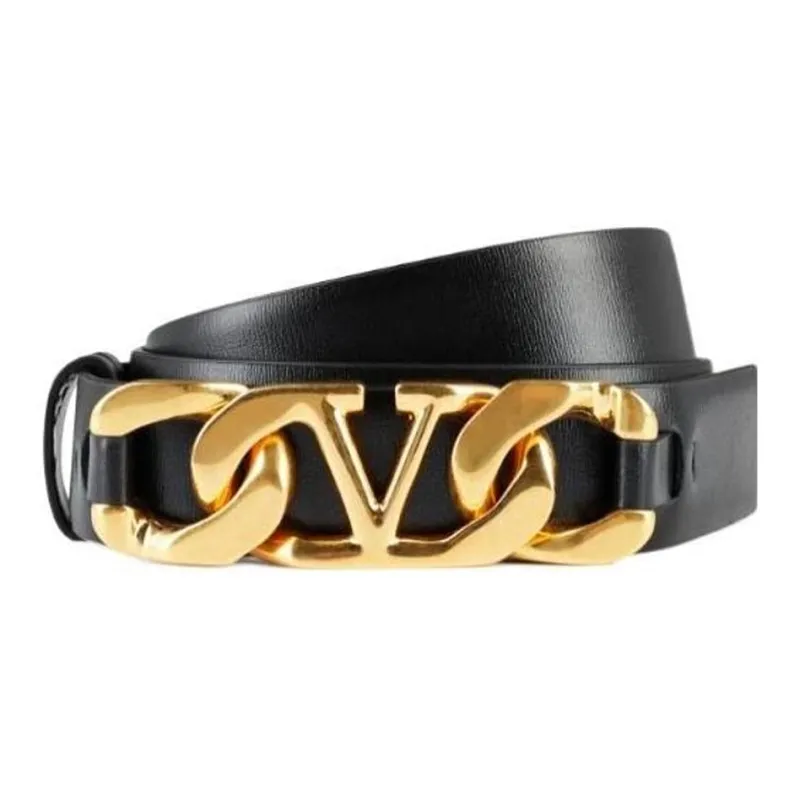 Valentino Iconic V Logo Leather Belts Women's Black Width: 3CM-1