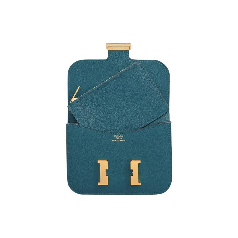 HERMES Constance Slim Evercolor Calfskin Clutch Fanny Pack Wallet Women's D2 NEW BLEU JEAN New Denim Blue-2