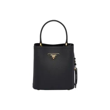 PRADA Panier Saffiano Leather Bucket Bag, One Shoulder Handbag Trumpets Women's Black