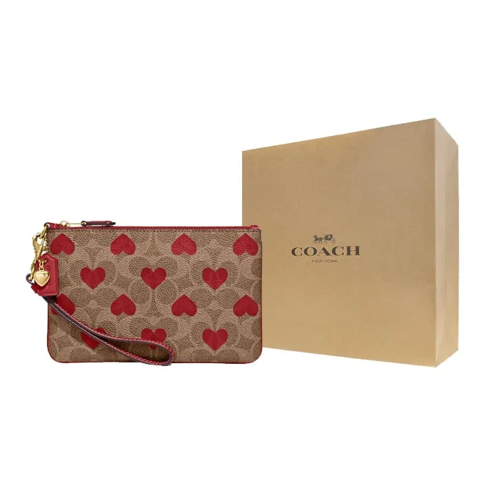 COACH Heart Canvas With Leather And Calfskin Wrist Bag Clutch Trumpets Women's Brown-5