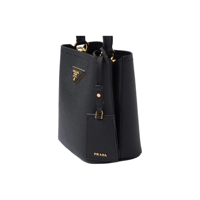 PRADA Panier Saffiano Leather Bucket Bag, One Shoulder Handbag Trumpets Women's Black-2