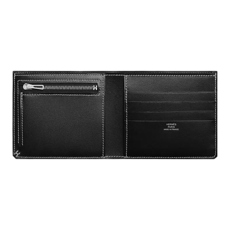 HERMES Box Leather Wallet Men's 89 Noir Black-1