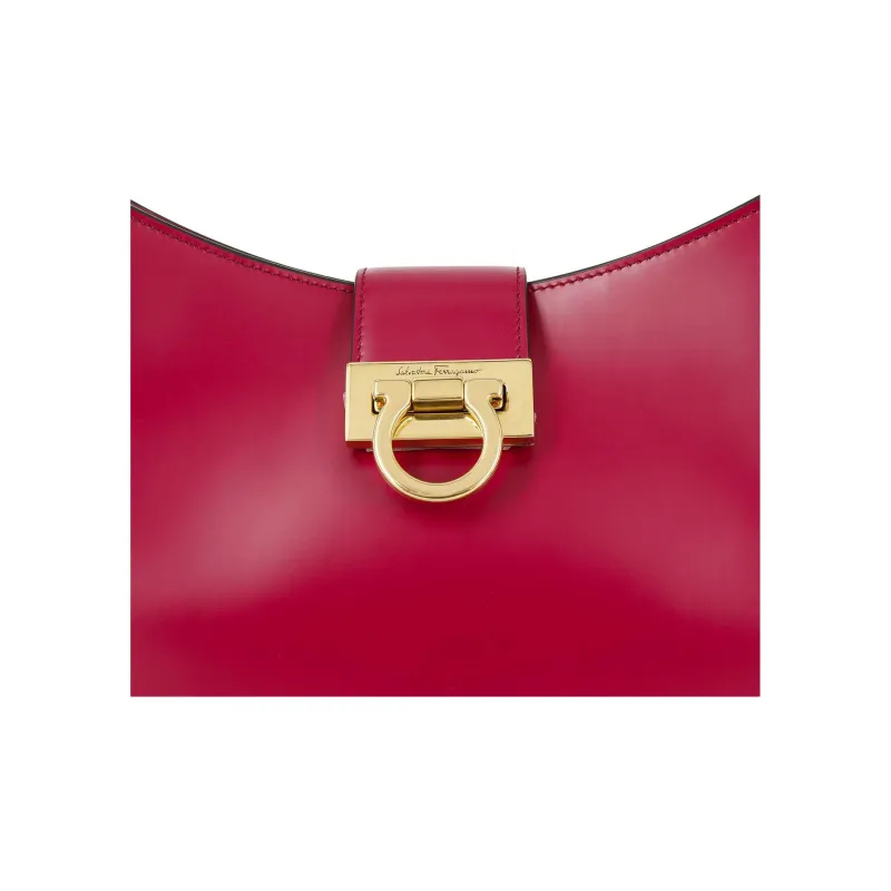 FERRAGAMO Trifolio Cow Leather Shoulder Bag, Handbag Women's Burgundy-6