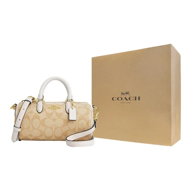 COACH Lacey Canvas With Leather Boston Bag Handbags Canvas Bag Shoulder Bag Crossbody Bag Small Size Women's Khaki-6
