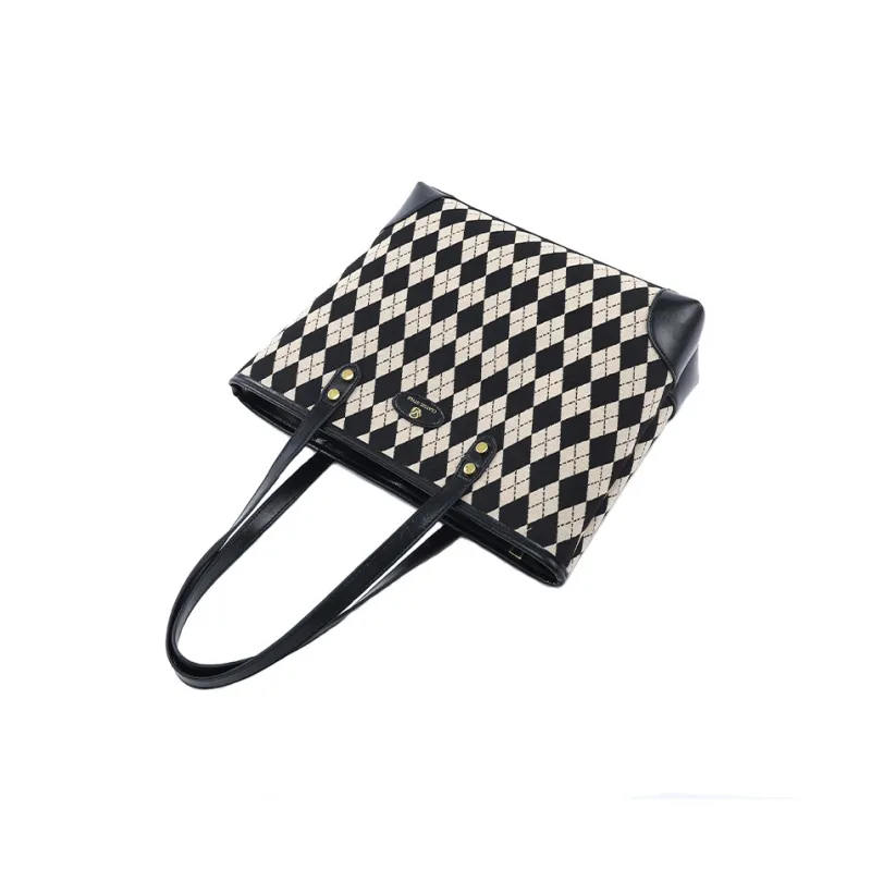 AUGTARLION Artificial Leather Tote Bag Shopping Bag Handbag Shoulder Bag Large Size Women's Black White-3