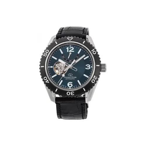 ORIENT STAR Automatic Mechanical Movement Genuine Leather Strap Watch Men's Watches Blue Dial