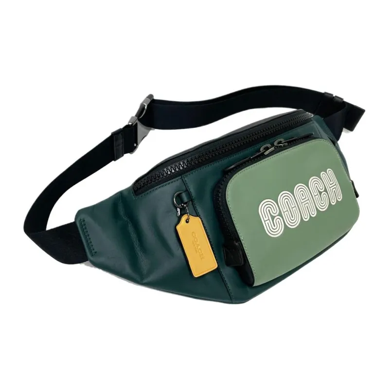 COACH Track Calfskin Crossbody Fanny Pack Large Size Men's Blue & Green-3