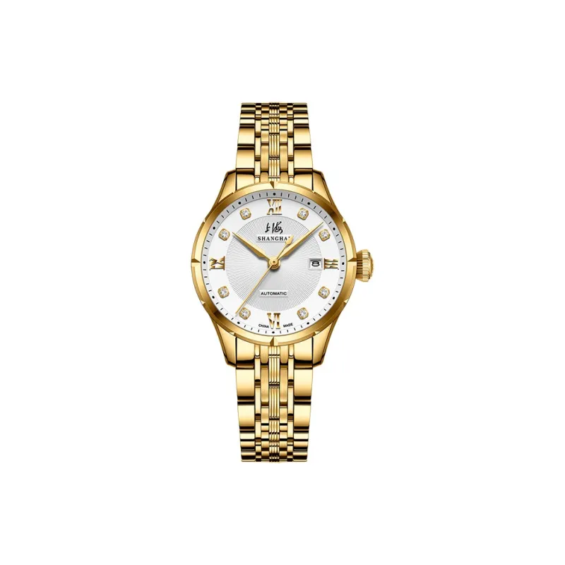 SHANGHAI National Automatic Mechanical Movement Steel Strap Watch Unisex White Dial-15