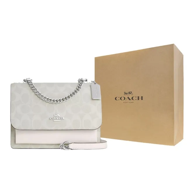 COACH Klare Canvas With Leather Chain Bag, Shoulder Bag, Crossbody Bag Mini Women's Chalk White & Glacier White-6