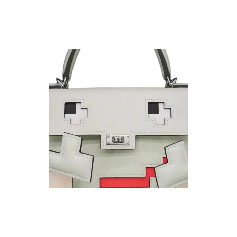 HERMES Kelly Doll Epsom Calfskin Shoulder Bag Crossbody Bag Handbag Women's Bubble Green With Cream White-3