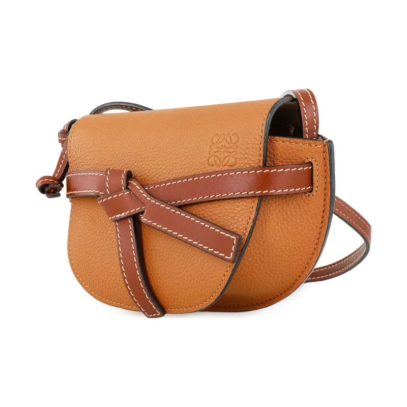 LOEWE Grained Cow Leather Saddle Bag Bowknot Shoulder Bag Crossbody Bag Mini Women's Light Caramel/Light Brown-2