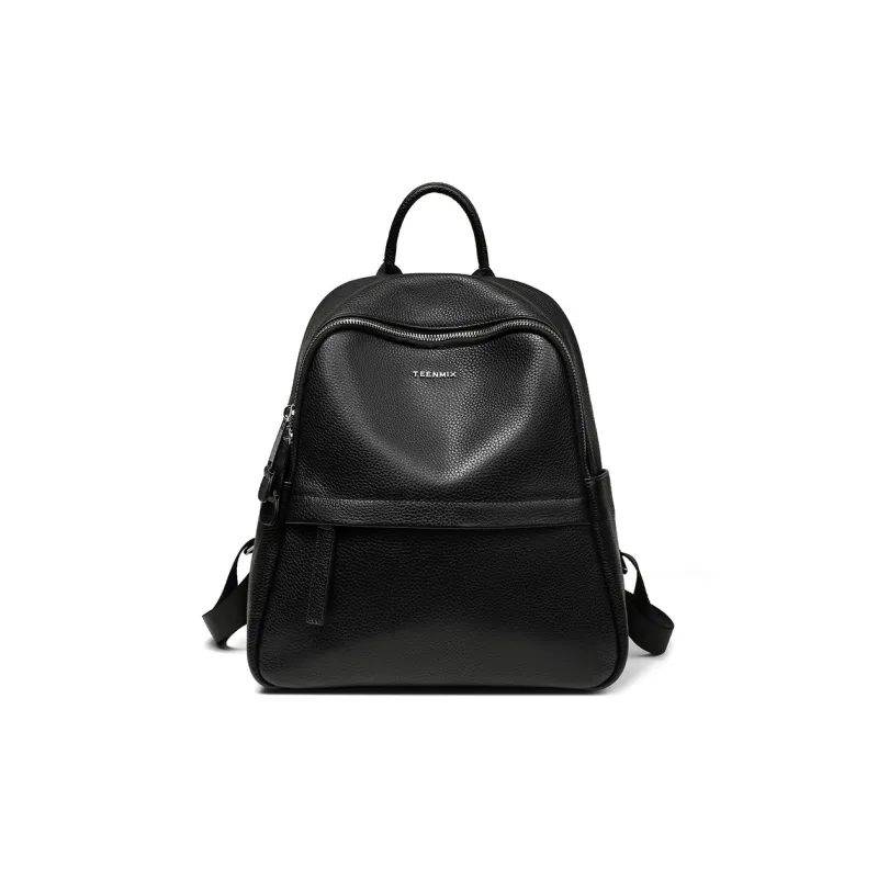 Teenmix Cow Leather Backpack Large Size Women's Black/Apricot-9