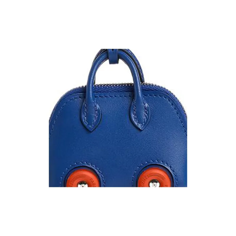 HERMES Bolide Tadelakt Calfskin Bowling Bag Accessory Women's Electric Blue With Orange Accents-1