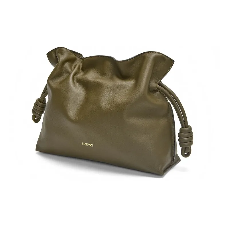 LOEWE Medium Flamenco Clutch In Nappa Calfskin Dark Khaki Green-2