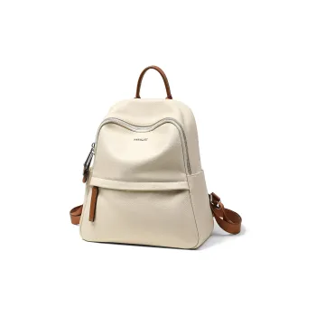 Teenmix Cow Leather Backpack Large Size Women's Black/Apricot