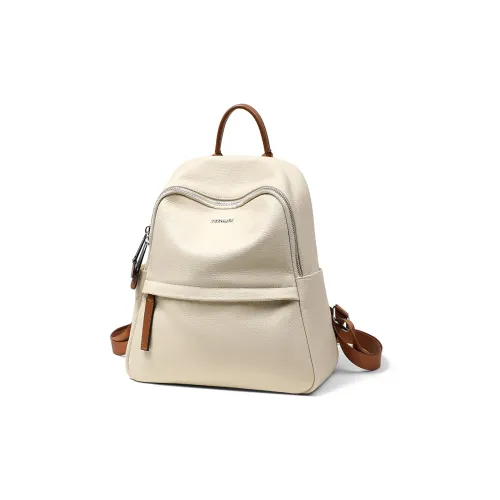 Teenmix Cow Leather Backpack Large Size Women's Black/Apricot