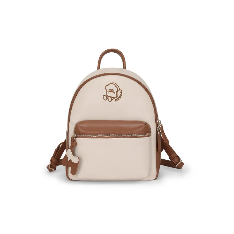 MEXICAN Polyurethane Backpack Regular Women's Ecru & Brown-0