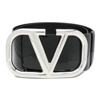Valentino Silver Logo Leather Belts Women's Black