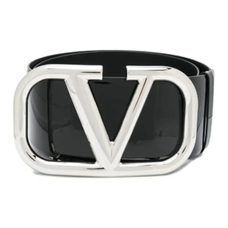 Valentino Silver Logo Leather Belts Women's Black-0