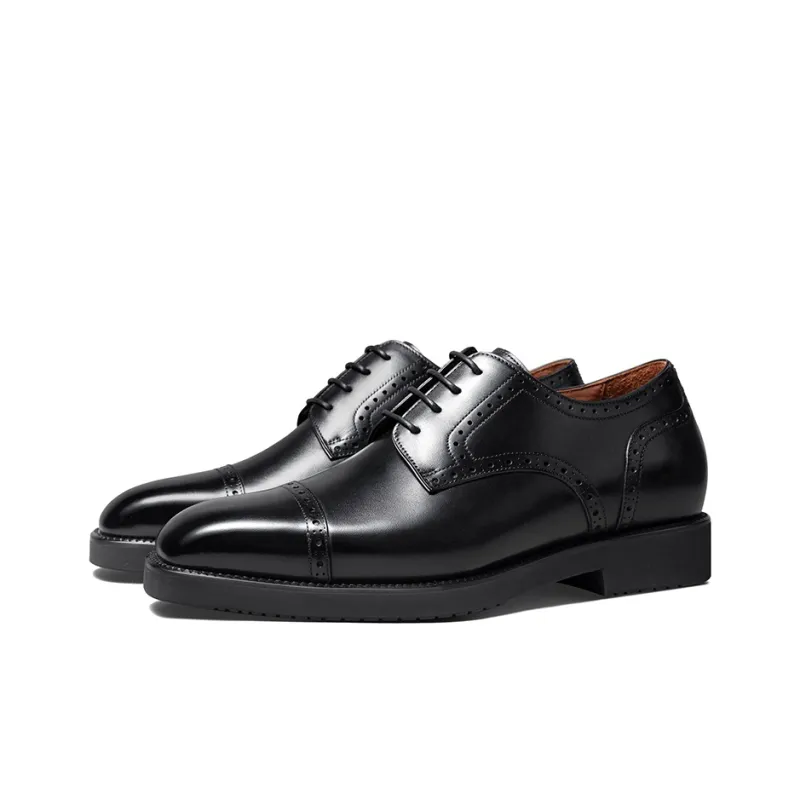 Zuti British Style Calfskin Embroidered Derby Shoes Casual Shoes Men's Black-1