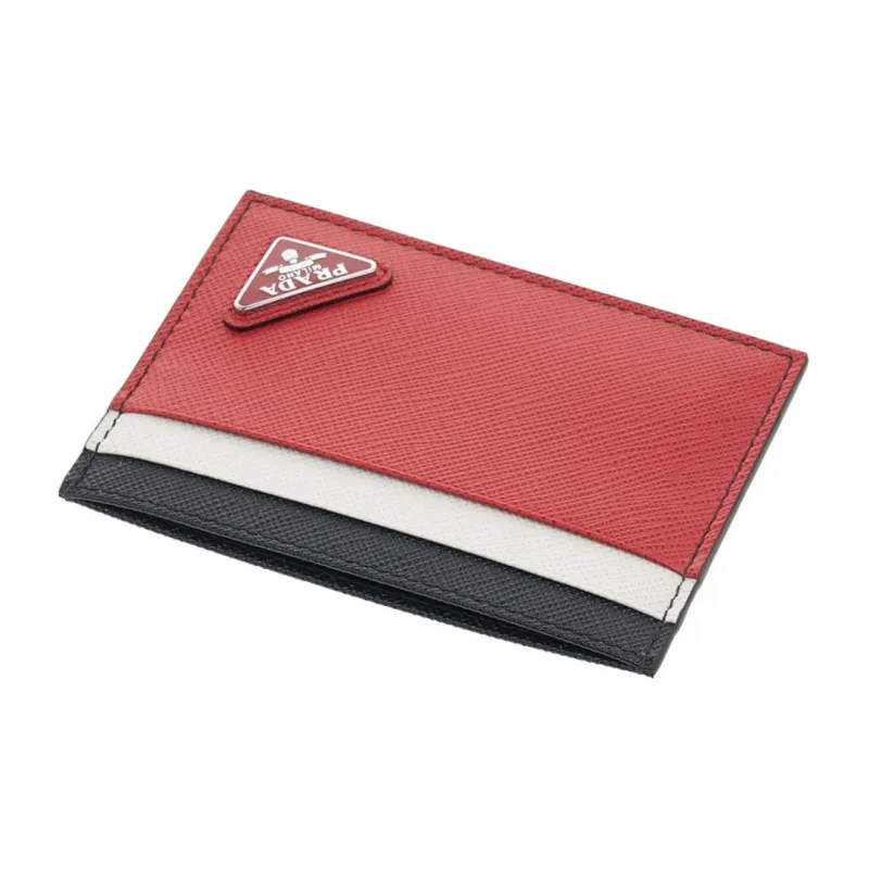 PRADA Leather Card Holder Men's Red-4