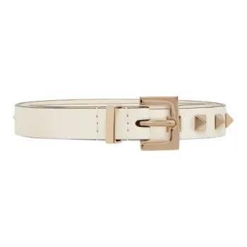 Valentino Buckle Stud Decoration Pin Buckle Leather Belts Women's Ecru