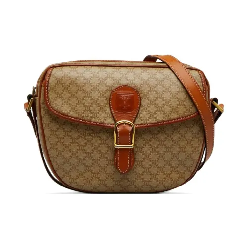 CELINE Canvas With Leather Shoulder Bag Crossbody Bag Women's Beige & Light Brown