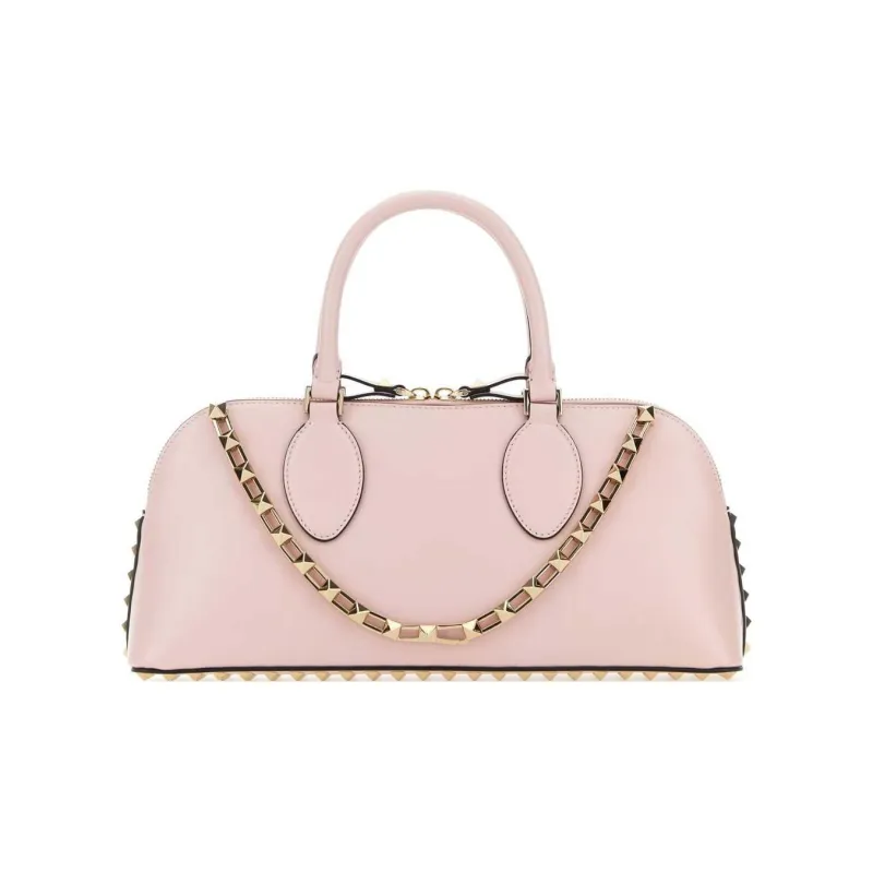 Valentino Rockstud Calfskin One Shoulder Handbag Medium Size Women's Pink-2