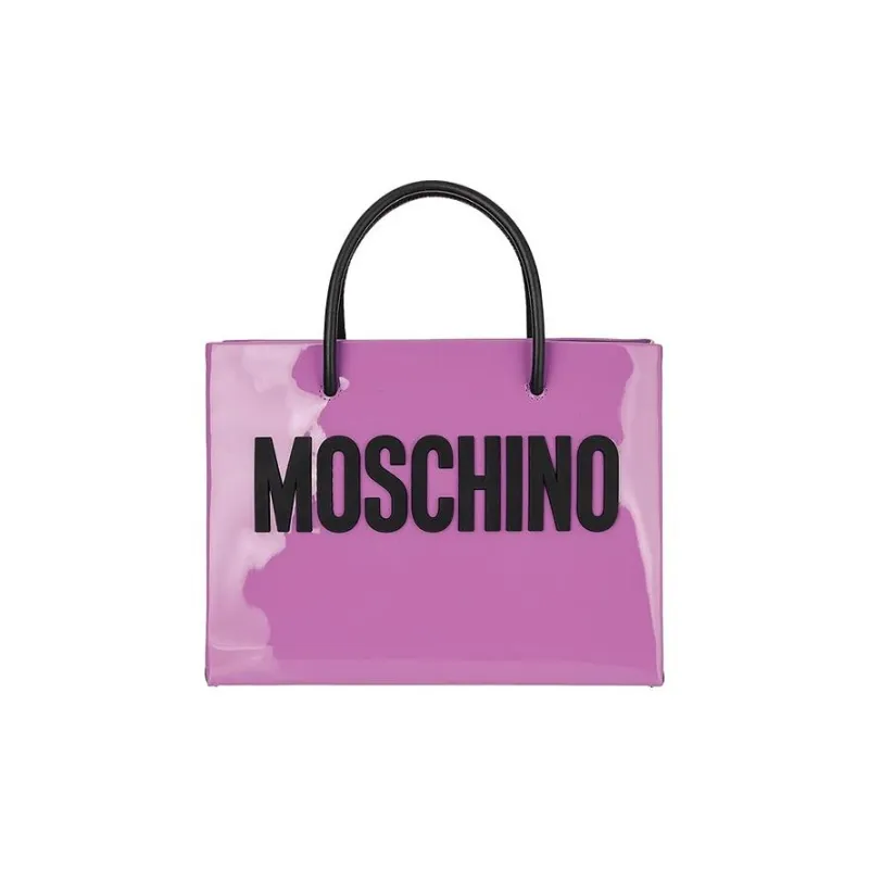 MOSCHINO Shiny Cow Leather Tote Bag Shopping Bag Portable Crossbody Bag Shoulder Bag Women's Light Purple-0