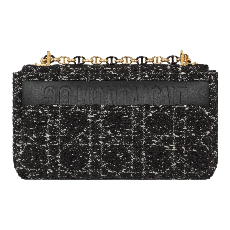 DIOR Caro Tweed Shoulder Bag Crossbody Bag Medium Size Women's Black-2