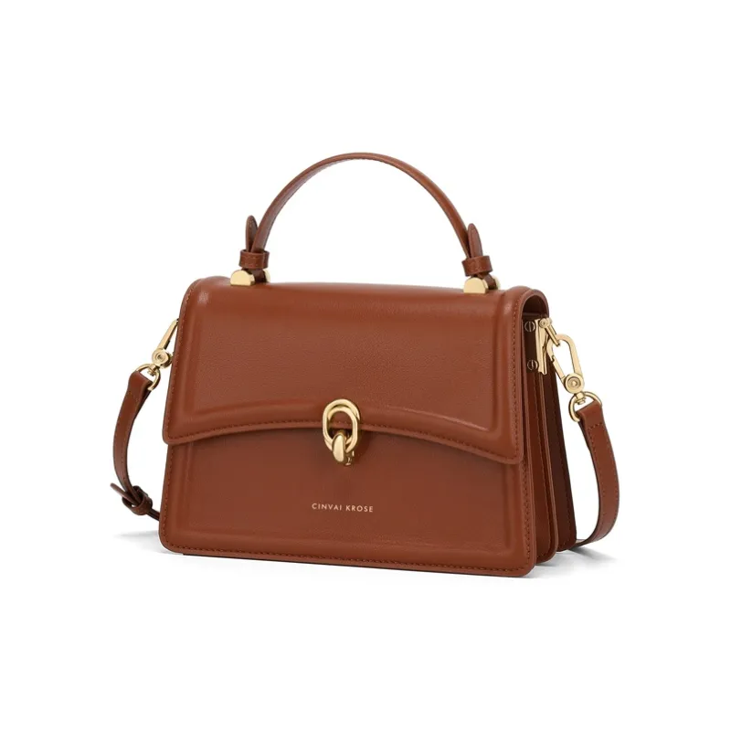 Simvay Clos Cow Leather With Synthetic Leather Shoulder Bag Crossbody Bag Handbags Small Size Women's Brown/Black-2