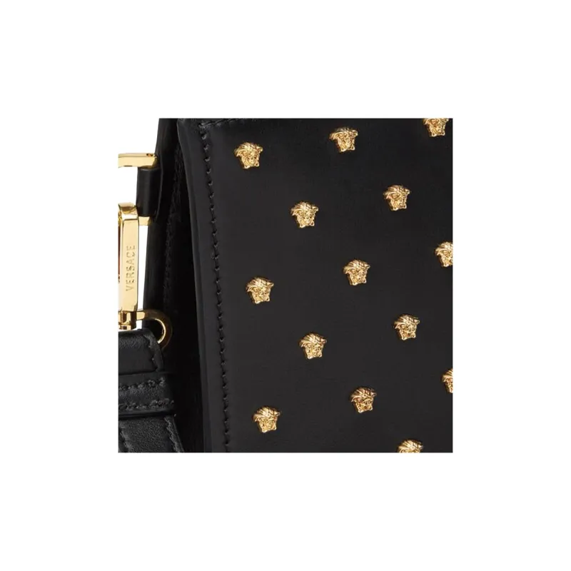 VERSACE Leather Handheld Handbag Men's Black-3