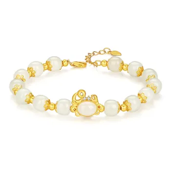 SEVEN COOK S925 Silver Hetian Jade Bracelets Women's Pale Greenish-White Jade