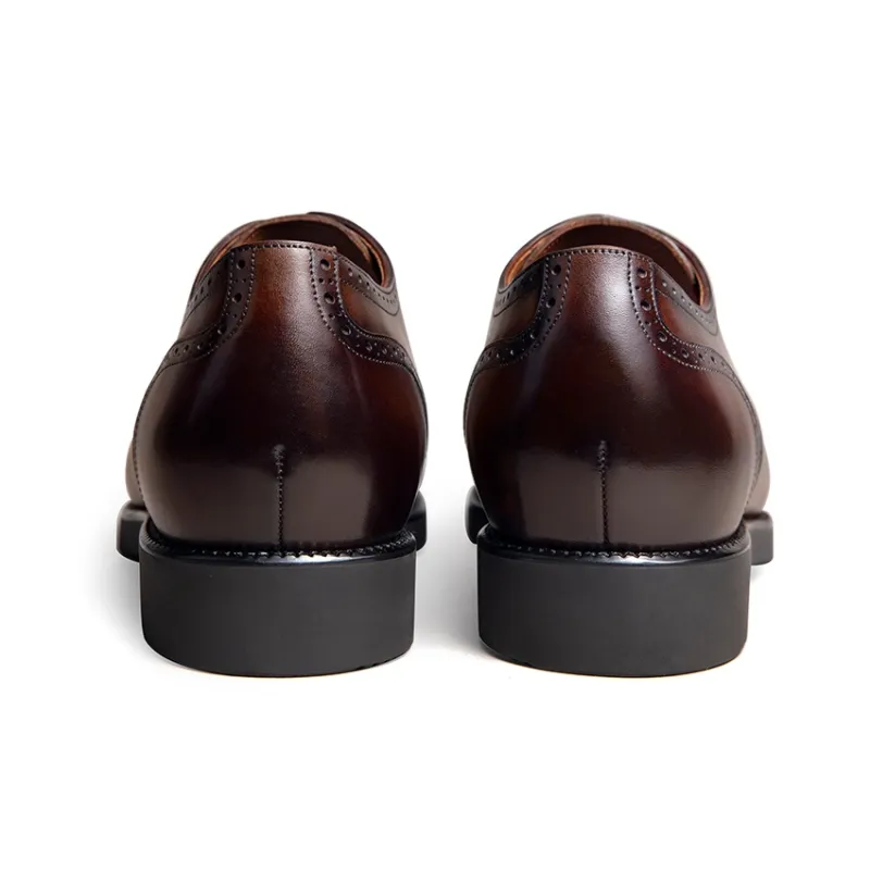 Zuti Brogue Embroidered Calfskin Derby Shoes Dress Shoes Men's Dark Brown Matte-3