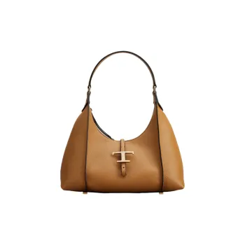 TOD'S Timeless Calfskin HOBO Bag Shoulder Handbag Small Size Women's Brown