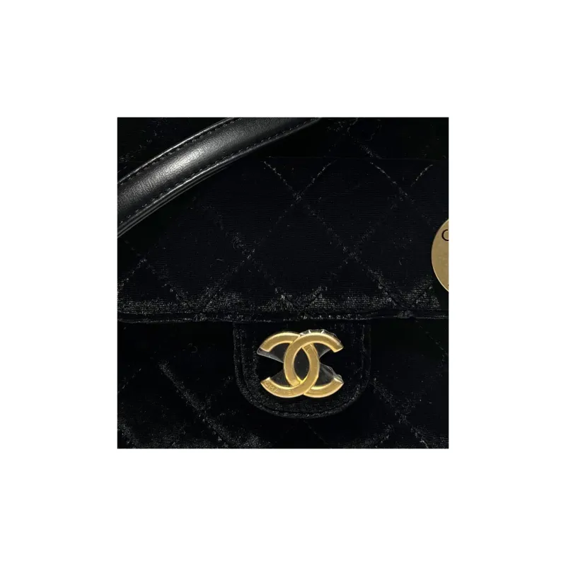 CHANEL Velvet Hobo Bag, Crossbody Bag, Shoulder Bag Trumpets Women's Black-4