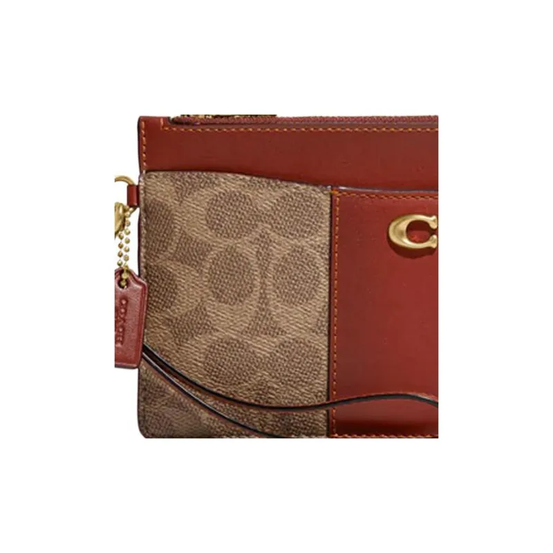 COACH L-Zip Canvas With Leather Wrist Bag Coin Purse Women's Brown-3