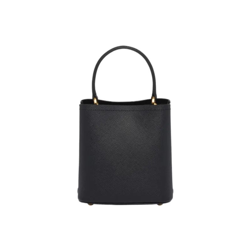 PRADA Panier Saffiano Leather Bucket Bag, One Shoulder Handbag Trumpets Women's Black-3