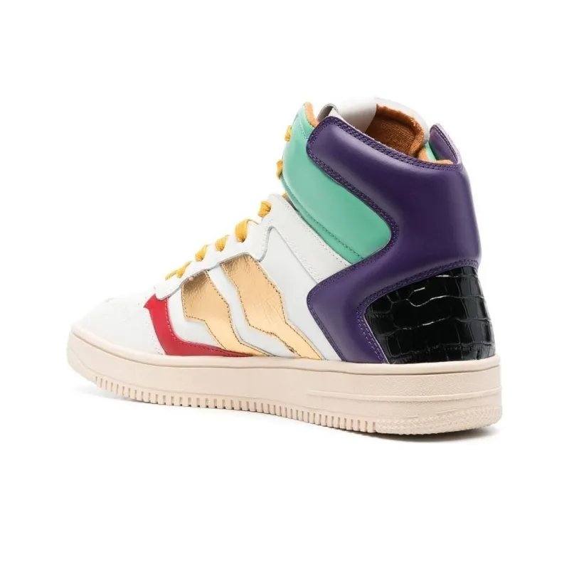 Just Cavalli High-Top Skateboard Shoes Men's White Yellow Purple-3